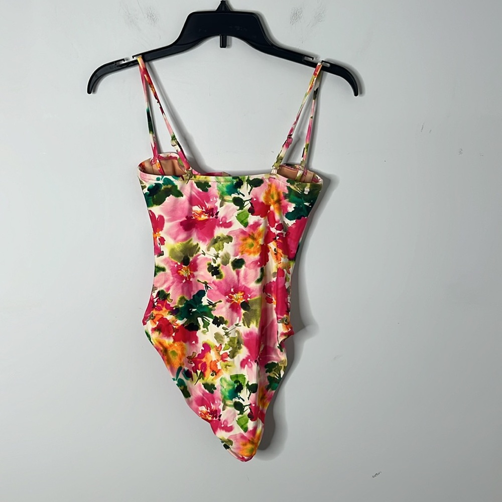 J. Crew Pink Floral One-Piece Swimsuit with Green Accents - Picture 6 of 8